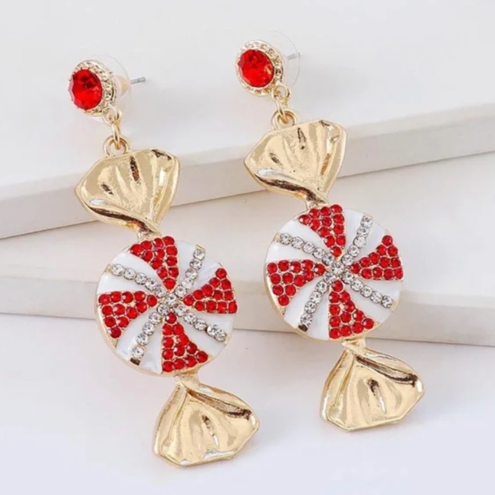 ✨ FREE Candy Christmas Peppermint Boho Peasant Holiday Farm Pop Art Hip Earrings